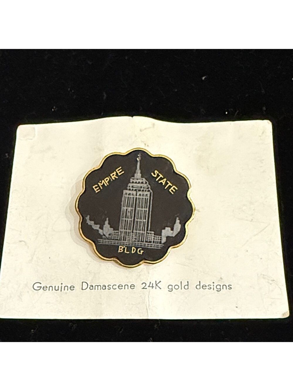 Vintage 50s Genuine Damascene 24k gold Empire State Building Souvenir Pin